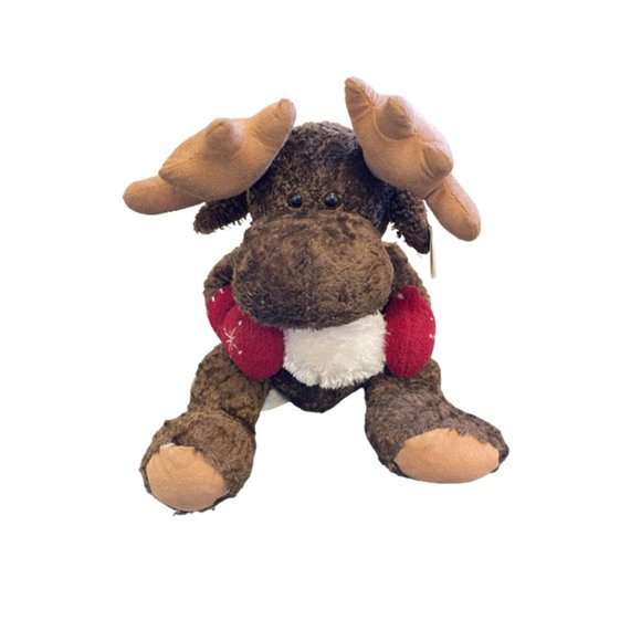 Wishpets Plush Moose Brown wearing Holiday Christmas Scarf - Picture 1 of 7